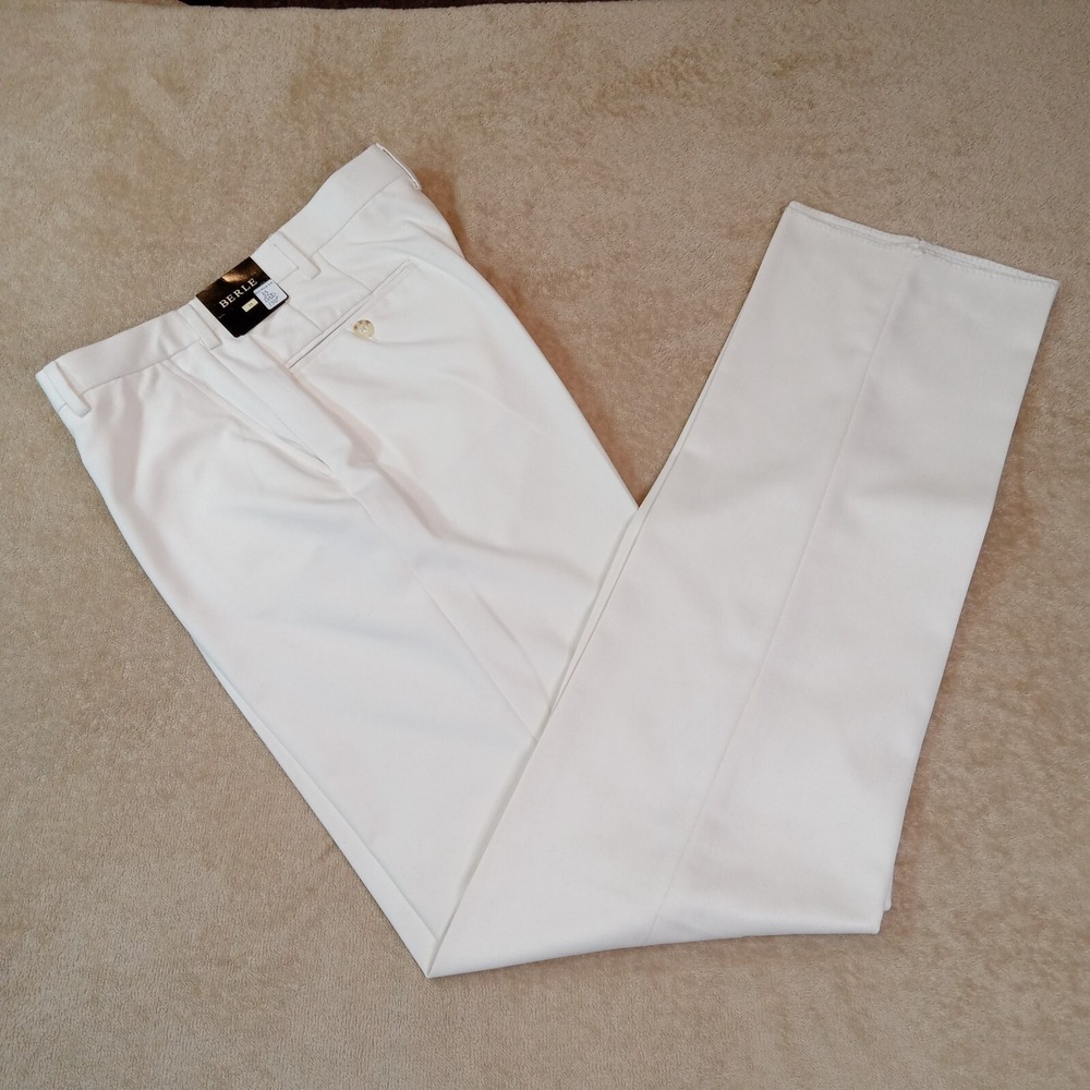 Berle NWT 100% Polyester Stain Resistant Fabric Men's 33x Unhemmed‎ Ivory